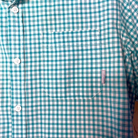 Columbia Mens White & Green Check Lightweight Short Sleeve Button Down Shirt M - Picture 7 of 8